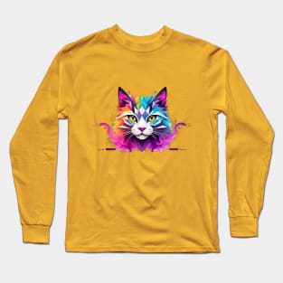 A Geometric Ode to Neon in Contemporary Cat Art Long Sleeve T-Shirt